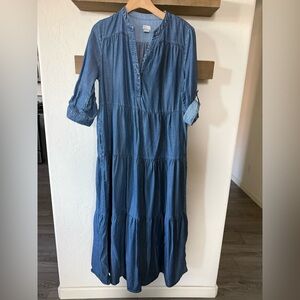 Chico’s|Lyocell Denim Blue Tiered ruffle Maxi Dress,size medium•••summer boho